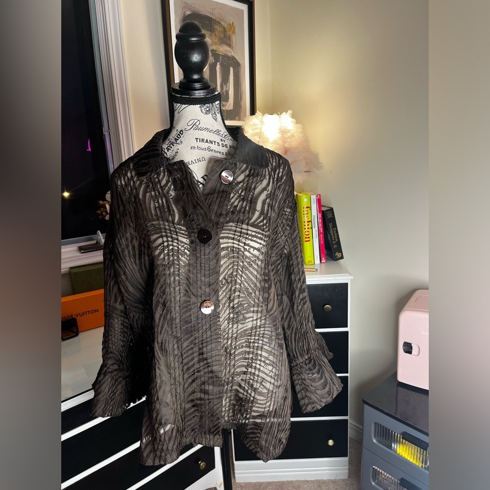 CitiKnits Pleated Organza Button Up Blouse